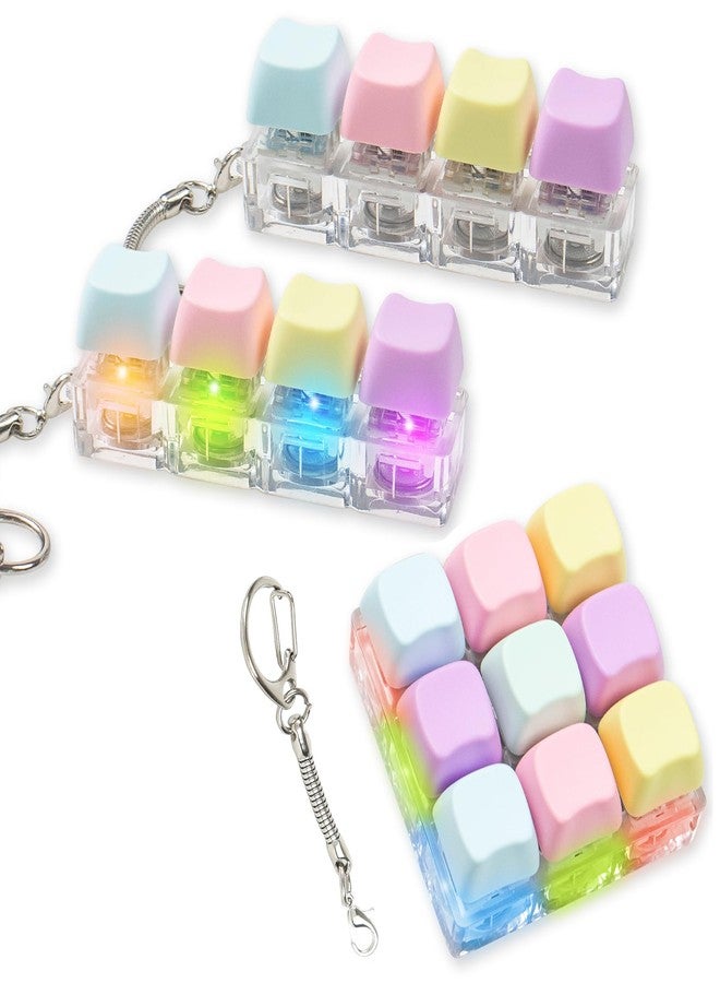 Gliging 3 Pcs Keyboard Fidget Toy for Adults, Cute Cat Loud Clicky Fidget Toy with LED Lights, Stress Relief Fidget Clicker Keyboard Keychain for Adults Relieve Stress and Anxiety, Yellow - Image 1